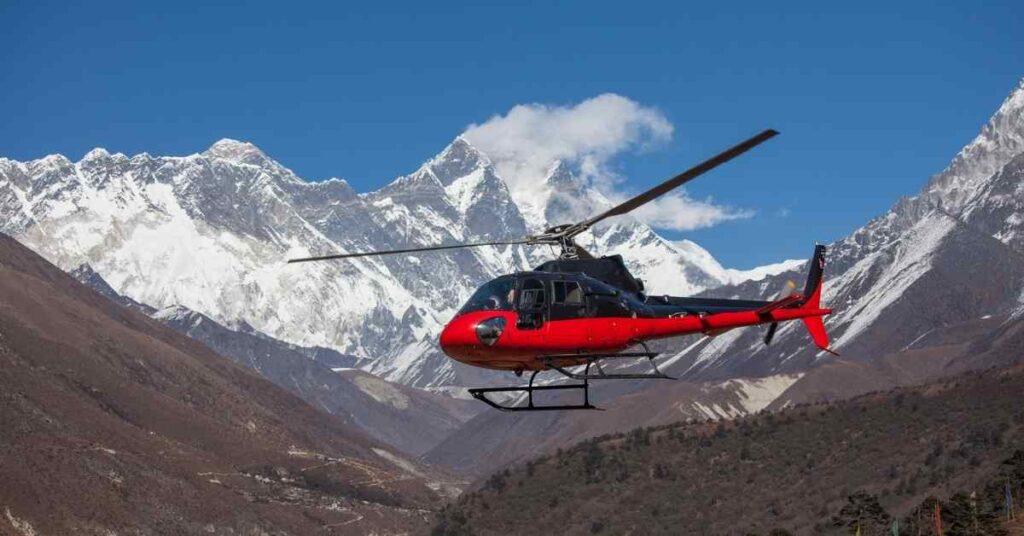 Everest Base Camp helicopters in the valley