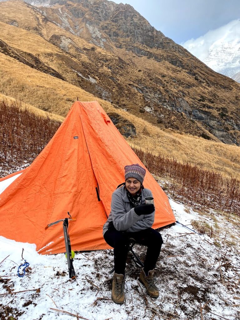 Trekker enjoying hot cup of tea