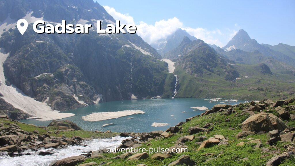 Floating ice blocks on Gadsar Lake in Kashmir.