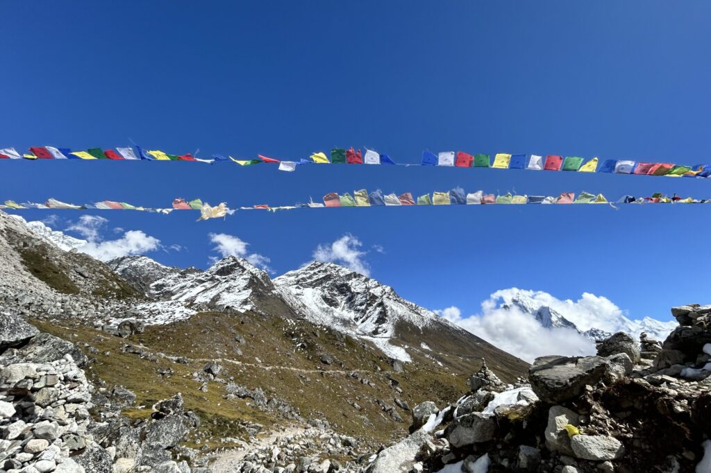 Prayer flags at Thukla Pass on EBC trek