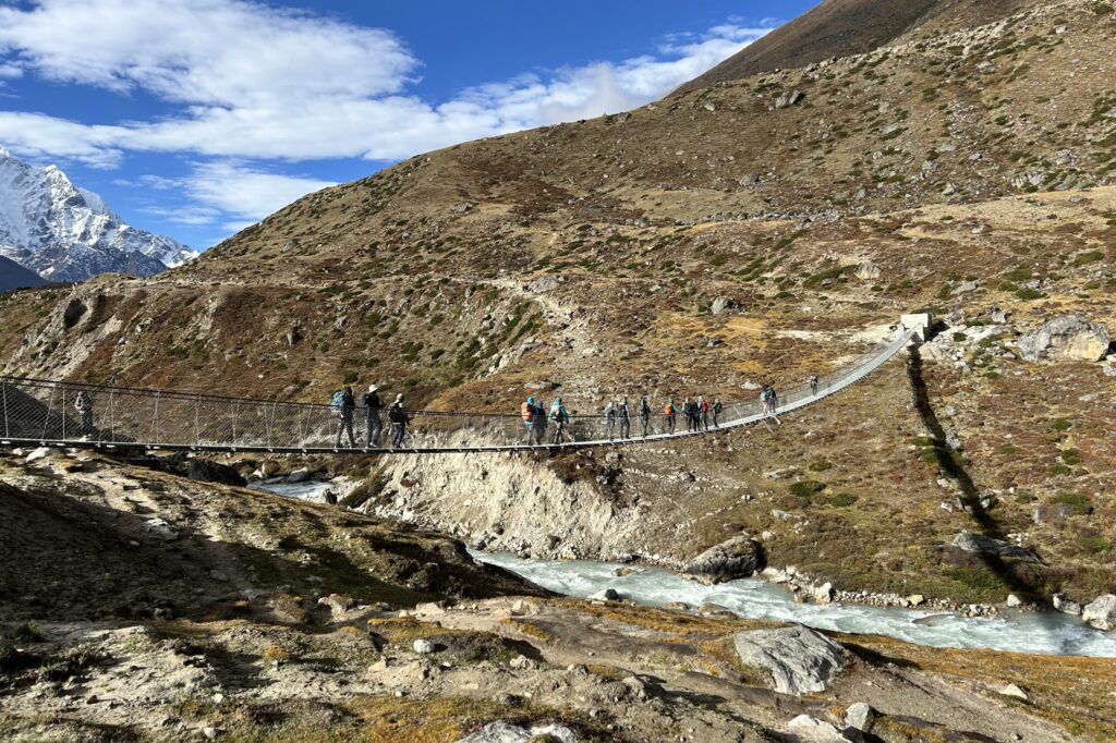 A suspension bridge near Periche village on Everest Base Camp trek