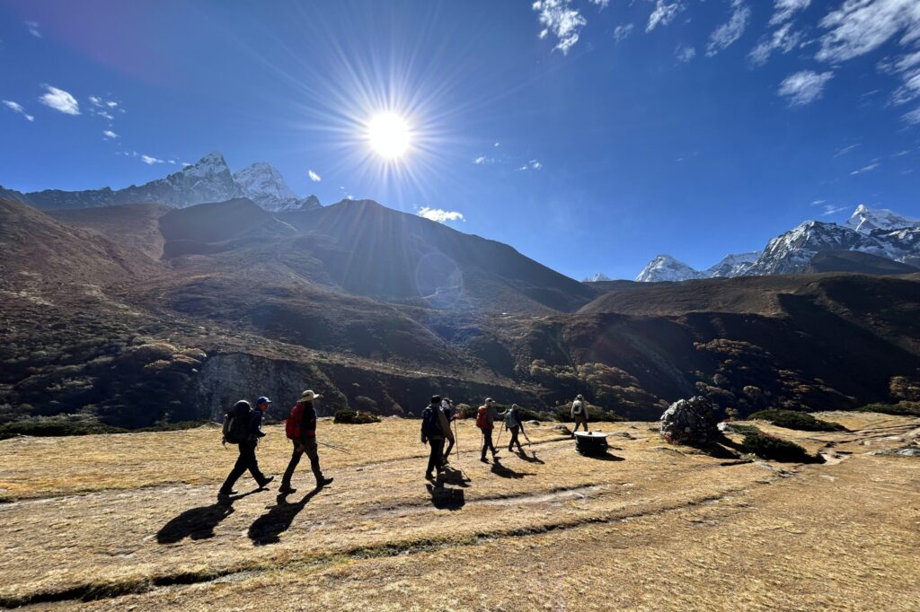 Trekkers walking back to Namche Bazar from Periche