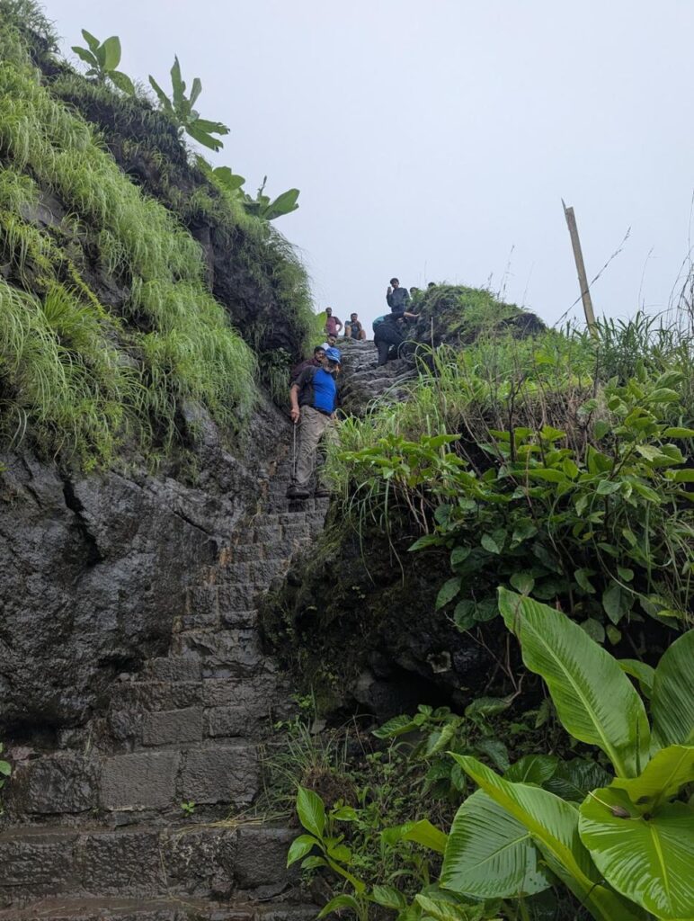 Descending the old stairs of Tung Fort