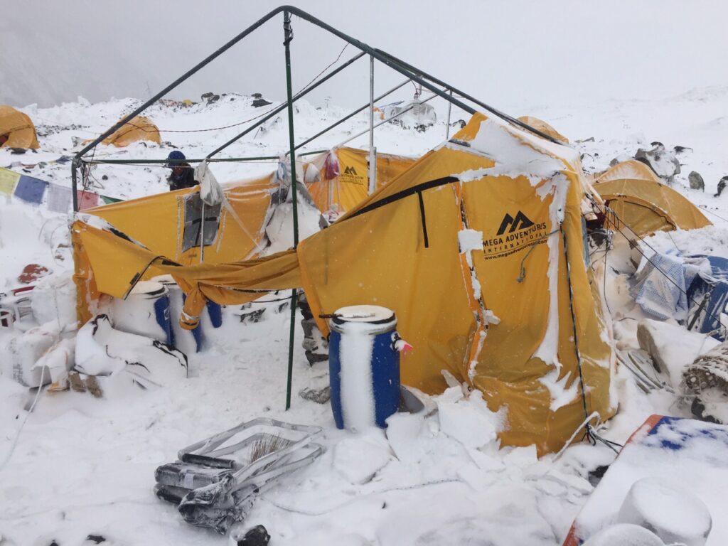 A tent shattered by Avalanche at Mount Everest Base Camp