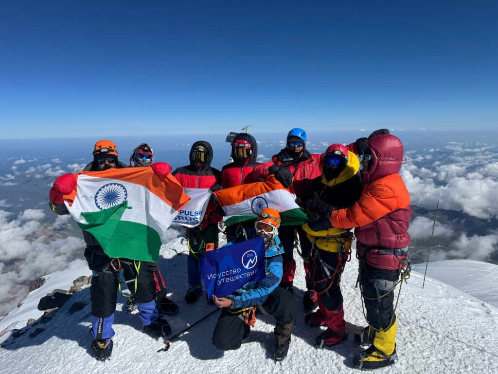 Mountaineers on the summit of Mt. Elbrus