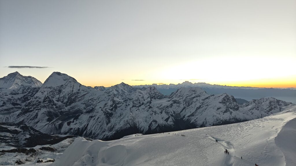 Sunrise view from Mera Peak Summit in Nepal.