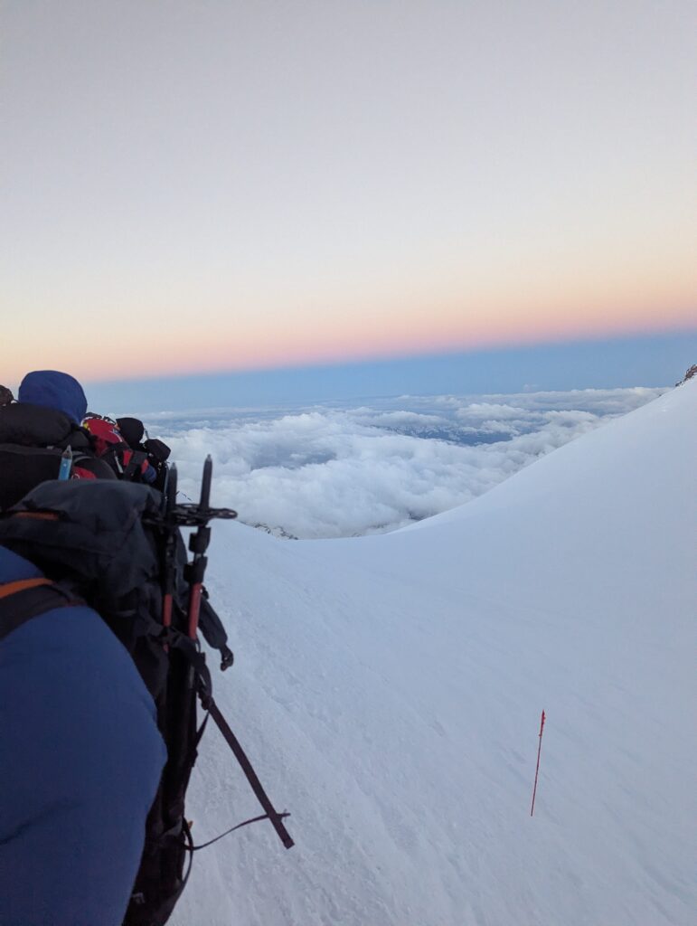 Break of dawn on the saddle of Elbrus