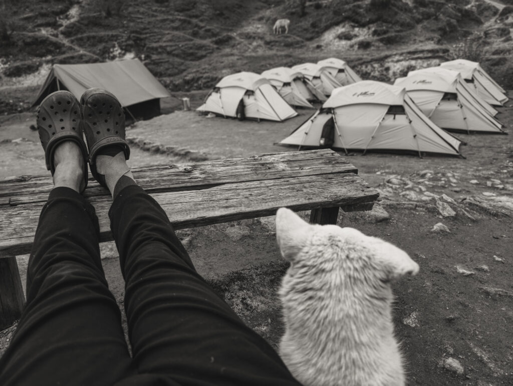 Ayush & Kabru, taking in a quiet moment with a mildly twisted ankle at Dzongri