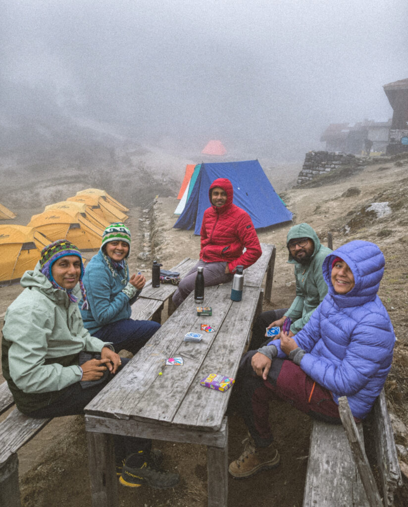 Gang playing UNO on a cloudy, lazy afternoon at Dzongri